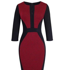 NWT Veljie 3/4 Sleeve Bodycon Business Formall Pencil Dress Black/Red Size XXL